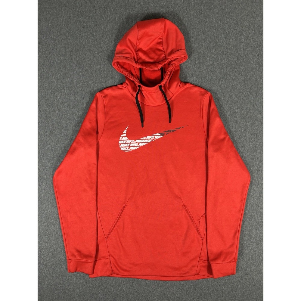 Nike Dri-Fit Therma Hoodie Mens Red Swoosh Logo Pullover Athletic S